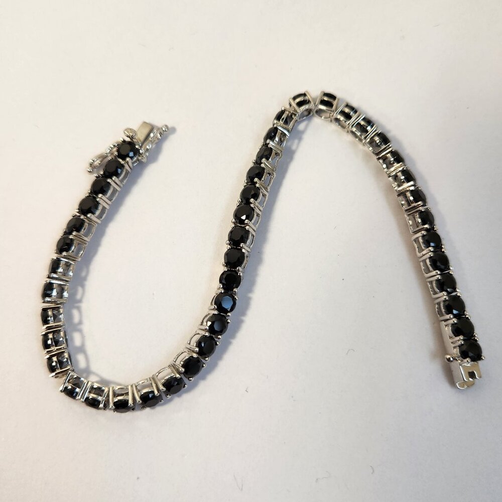 VTG NIB 925 Black Spinel Eternity / Tennis Bracelet 12.00ctw. 7.25 in length - Picture 2 of 10